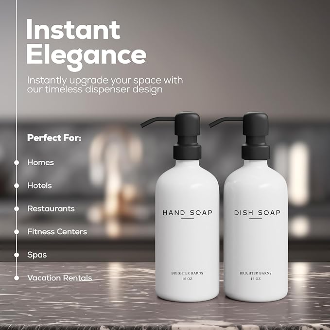 White Glass Hand and Dish Soap Dispenser Set by Brighter Barns - Image 2