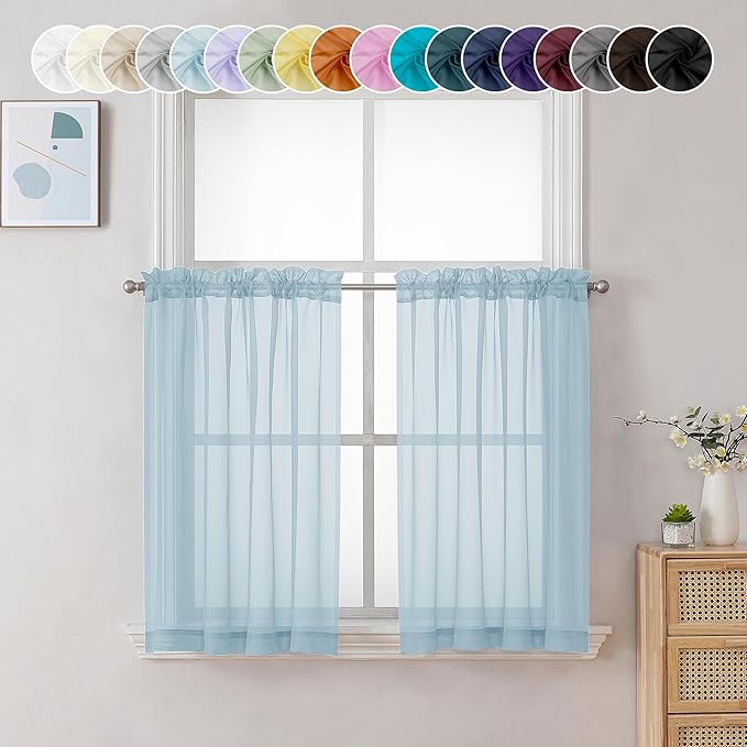 Chyhomenyc Sky Blue Sheer Curtains 36 inch Length 2 Panels, Light Filtering by Chyhomenyc
