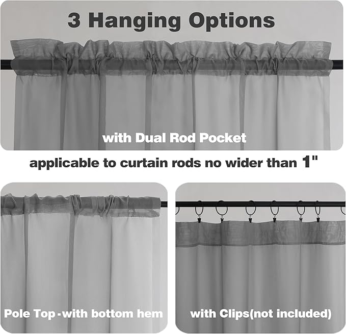 Chyhomenyc Sheer Curtains Tiers 42W x 24L Inches, Light Filtering Small Curtains - Image 3