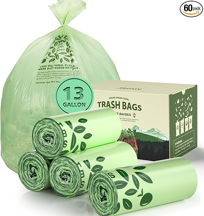 Large Compostable Trash Bags 13 gallon 60 Packs, AYOTEE Biodegradable Trash Bag by AYOTEE