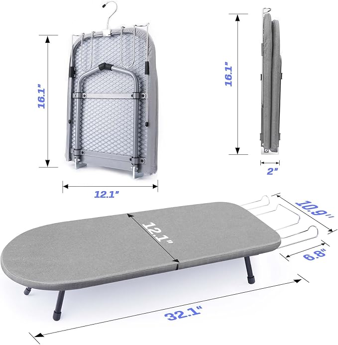 Tabletop Ironing Board with Iron Rest, Metal Mesh Panel Mini Ironing Board with - Image 5