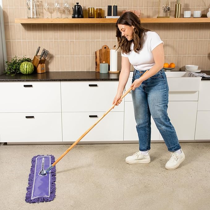 36 Inch Purple Commercial Dust Mop & Floor Sweeper – Wood Handle Floor Mop - Image 2