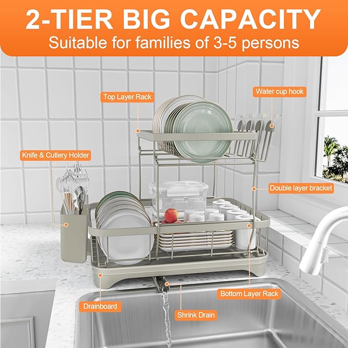 Dish Drying Rack for Kitchen Counter, Two-Tier Dish Rack - Image 2