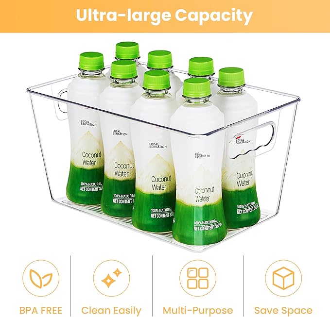 YIHONG Clear Plastic Storage Bins, 4 Pack Pantry Organizer Bins - Image 3