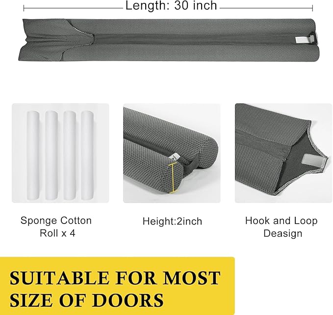 fowong 2 Pack Door Draft Stopper 30" Adjustable Under Door Noise Stopper - Image 2