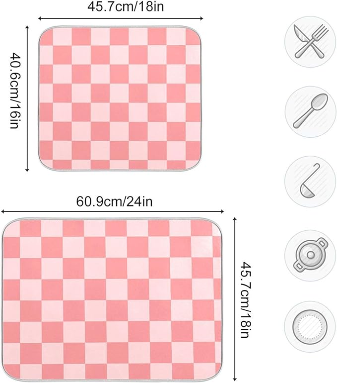 Buffalo Plaid Pink Dish Drying Mat - Image 3