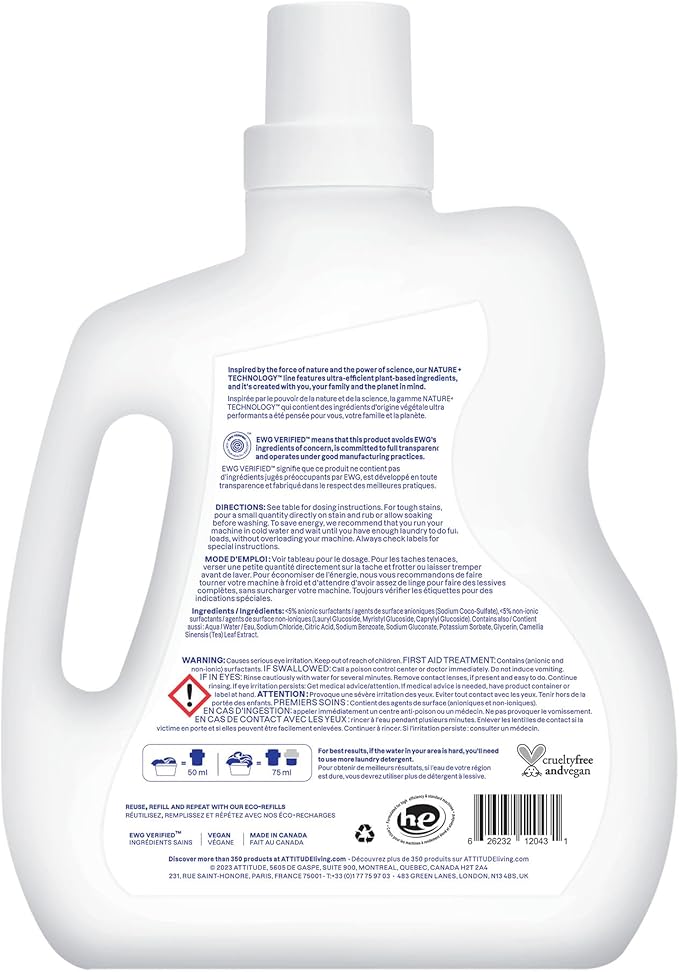 ATTITUDE Liquid Laundry Detergent, EWG Verified, HE Compatible, Plant-Based & - Image 9