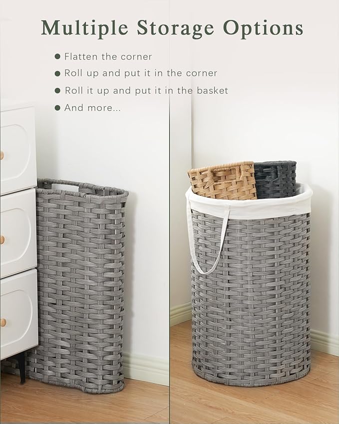 Laundry Basket Round Rattan Laundry Hamper 29.1 Gal Handwoven Large Wicker - Image 6