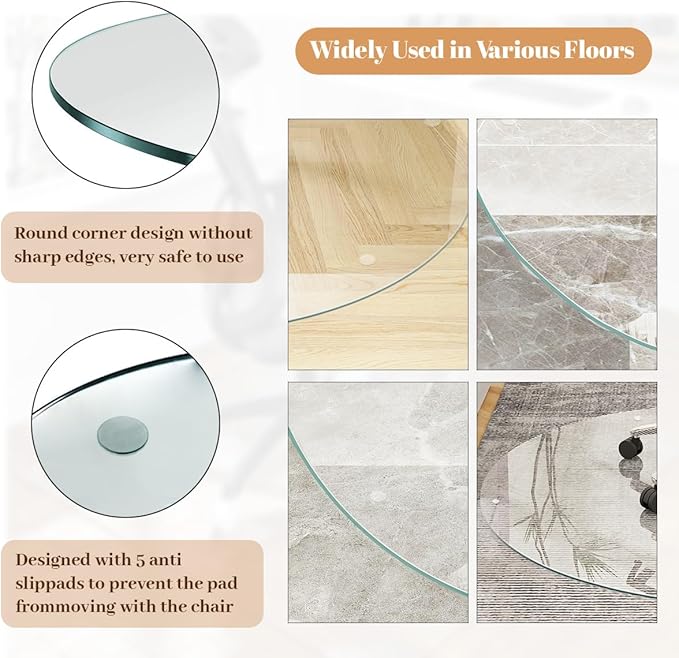 55" x 55" Round Glass Chair Mat, Heavy Duty Hard Floor Mat - Image 2