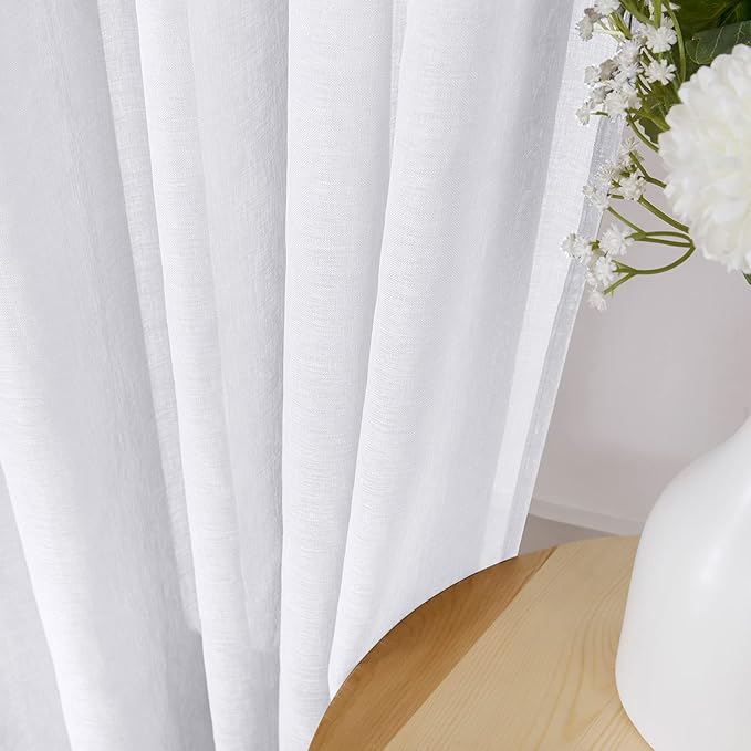 Tollpiz Sheer Curtains Linen Textured Bedroom Curtain Sheers Light Filtering - Image 3