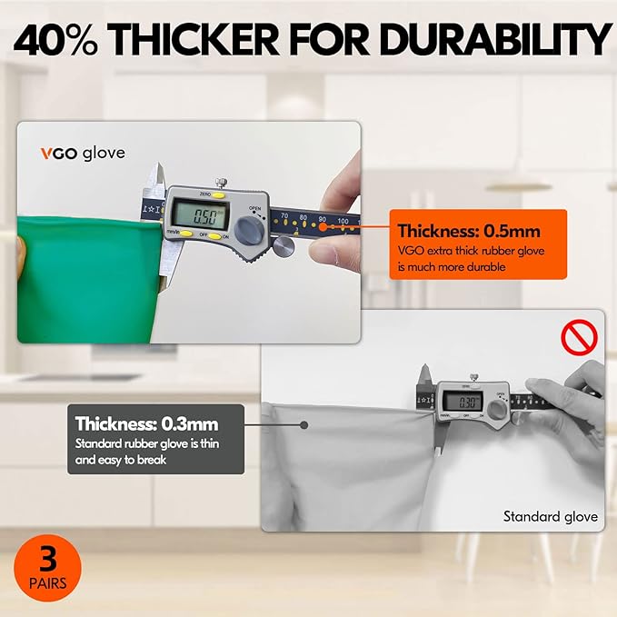 Vgo... 3-Pairs Reusable Household Gloves, Rubber Dishwashing gloves, Extra - Image 2