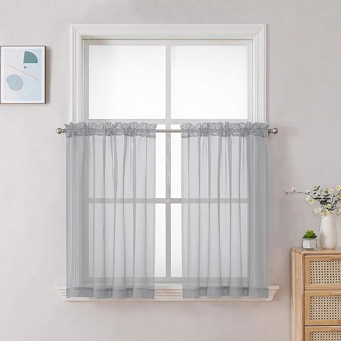 Chyhomenyc Light Grey Sheer Curtains 30 inch Length 2 Panels, Light Filtering by Chyhomenyc