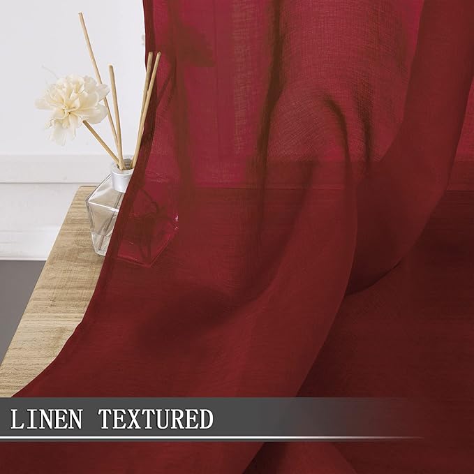 Tollpiz Sheer Curtain Linen Textured Bedroom Curtains Sheer Light Filtering Rod - Image 2