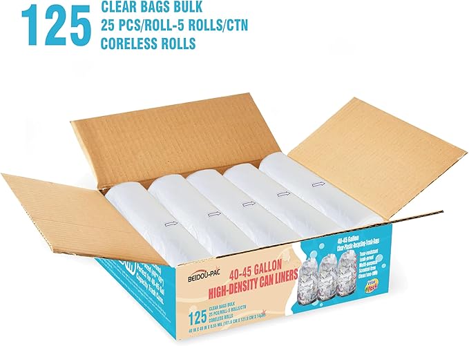 40-45 Gallon Lawn & Leaf Trash Bags, Heavy Duty Clear Plastic Recycling Bags - Image 2