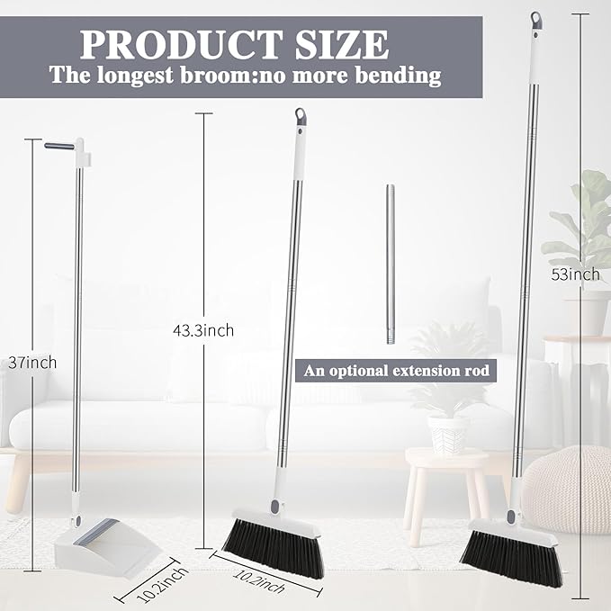 Suclain 4 Set 8 Pcs Broom and Dustpan Set 47 Inch Long Handle Brooms - Image 2