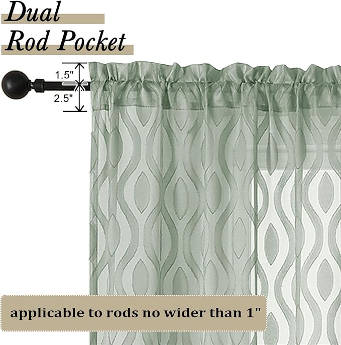 Aiyufeng Sheer Green Curtains 54 Inch Length 2 Panels, Soft Lightweight Clip - Image 4