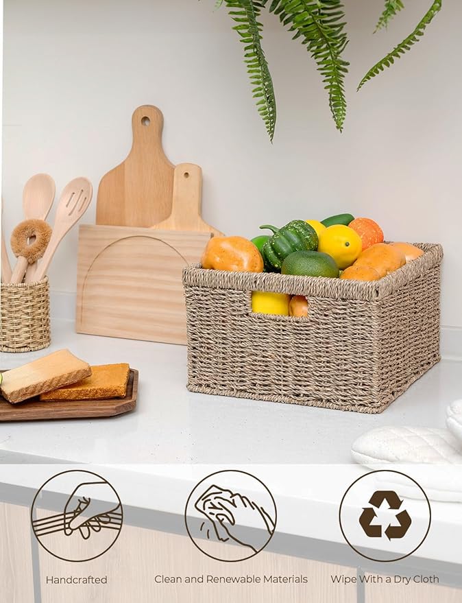 StorageWorks Wicker Storage Baskets, Large and Small Baskets, Handwoven - Image 4