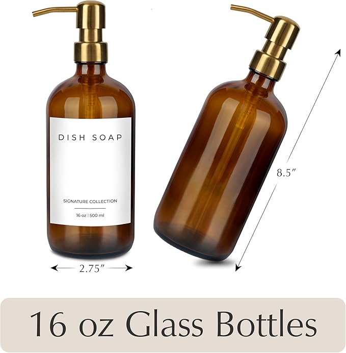 Emerson Essentials Glass Soap Bottle Dispensers, 2 Pack, Stainless-Steel Pumps - Image 3