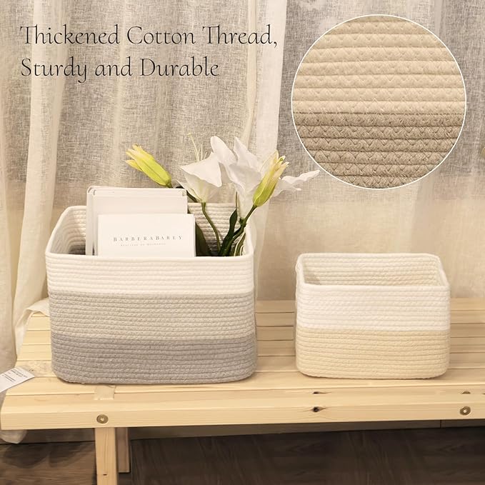 Hopegiver Woven Storage Baskets 15x11x10 Inch, 3 Pack Collapsible Cube Storage - Image 3