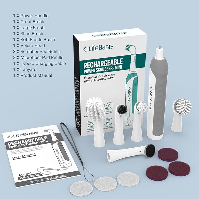 LifeBasis Rechargeable Power Scrubber, Cordless Electric Cleaning Brush - Image 9