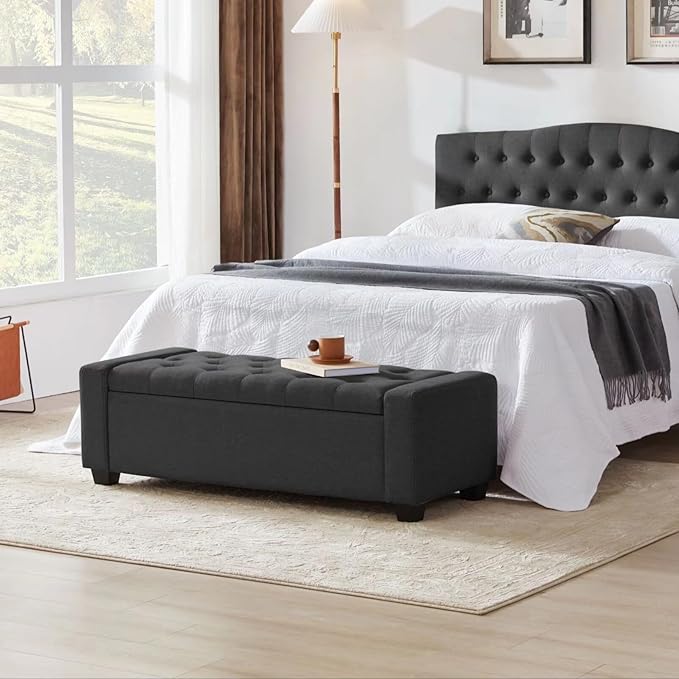 48" Ottoman with Storage, Storage Ottoman Bench with Safety Hinge, Upholstered - Image 8