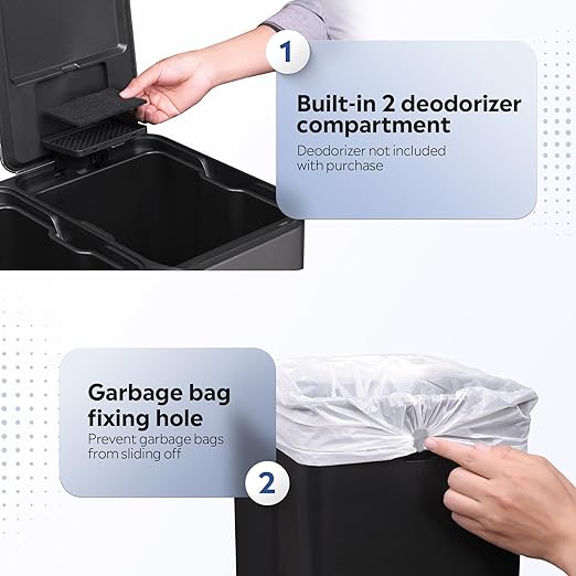 WLIVE Dual Trash Can, 2 x 8 Gallon, Step Trash Can - Image 7