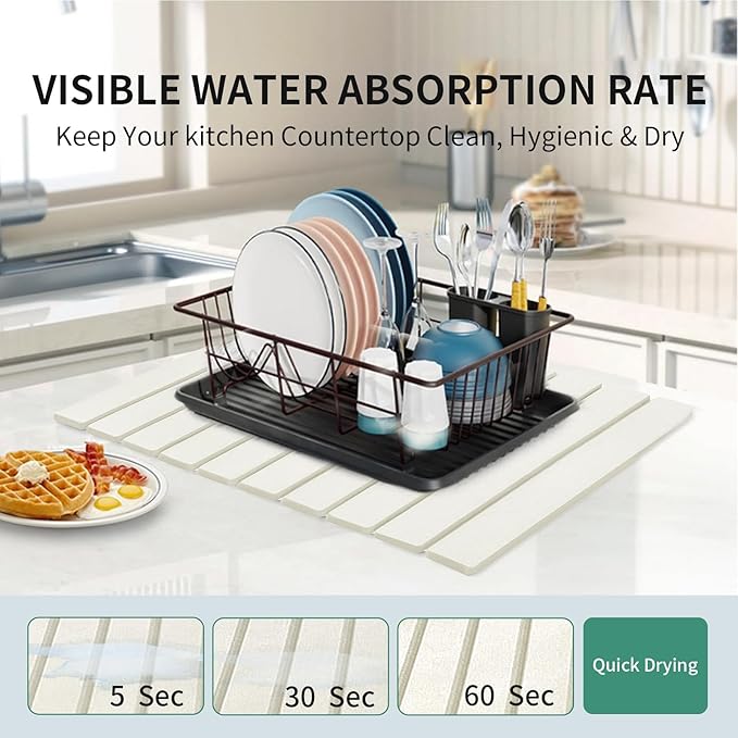 Stone Drying Mat for Kitchen Counter, Collapsible Dish Drying Mat, Fast Drying - Image 4
