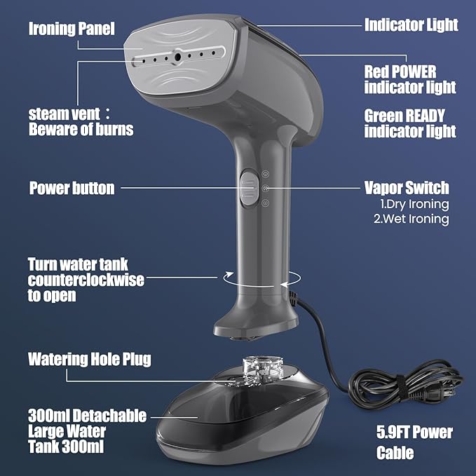 Powerful Handheld Fabric Steamer - 1800W - Image 4