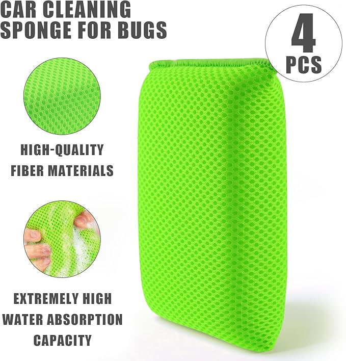 4 PCS Bug Scrubber Sponge Car, Bug Remover Wash Sponge，Car Cleaning Sponge - Image 4