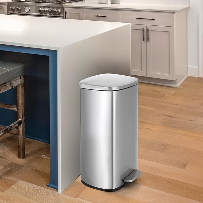 8 Gal Kitchen Trash Can, 30L Recycling or Garbage Bin, Brushed Stainless Steel - Image 8