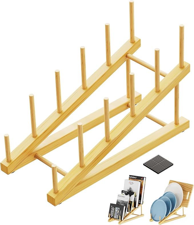 Bamboo Dish Drying Rack, 5 Slots Kitchen Organizer Craft Show Display Stand by Unknown