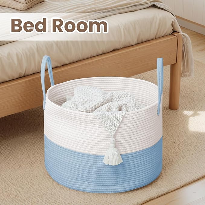 Woven Blanket Basket, 65L Large Rope Storage Bin - Image 6