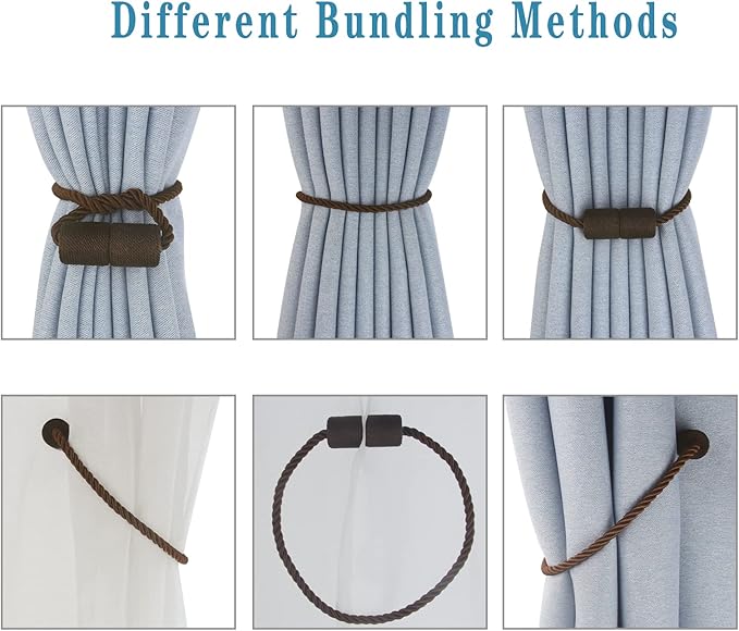 Magnetic Curtain Tiebacks 4 Pack Coffee Curtain Rope Tieback Curtain Holders - Image 4