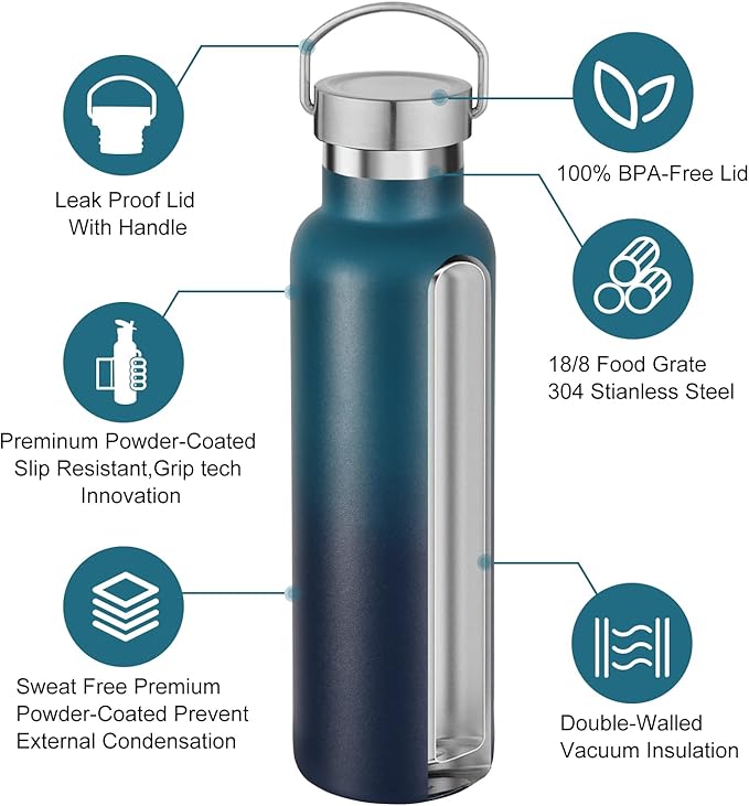 Neihepal 20 oz Insulated Water Bottles Bulk 2 Pack, Stainless Steel Double Wall - Image 3