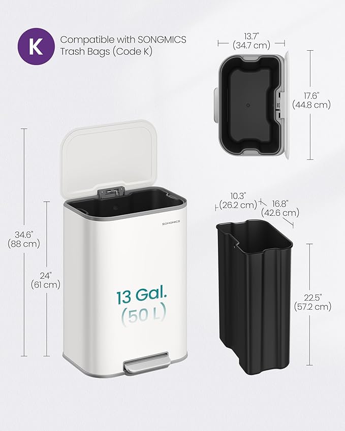 SONGMICS Kitchen Trash Can, 13-Gallon Garbage Can - Image 5