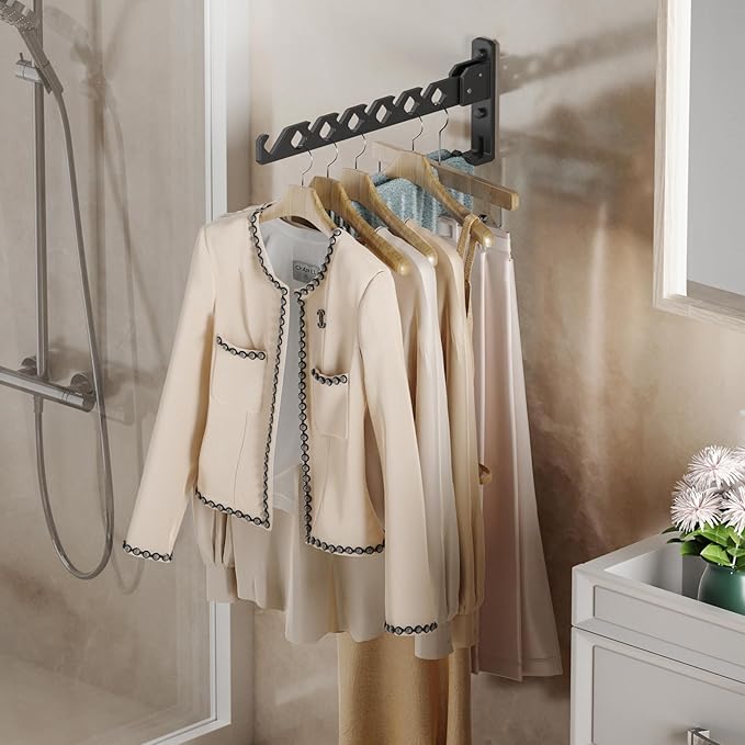 Wall Mount Coat Hanger Holder Black Clothes Drying Organizer Rack Garment Hooks - Image 8