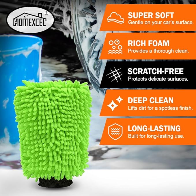 HOMEXCEL Car Wash Mitt, 2PK Chenille Microfiber Wash Mitt, Scratch-Free & - Image 5