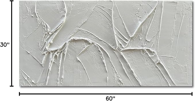 NANKAI Hand-Painted Thick Texture White Minimalist Oil Painting 30x60 Inch - Image 8