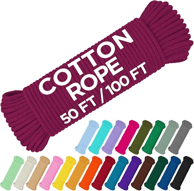 TECEUM Cotton Rope 3/16” – 100 FT – Strong All-Purpose Braided Rope – Natural by TECEUM