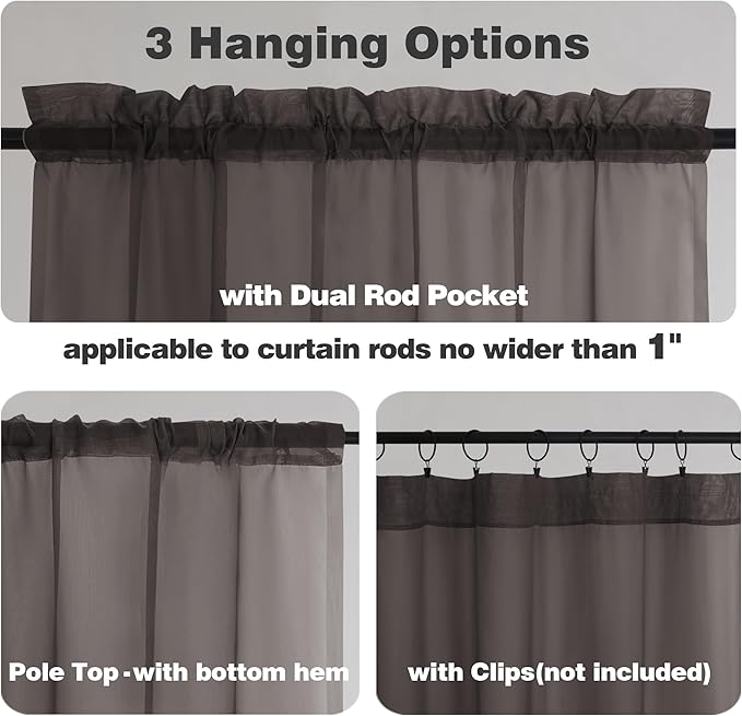 Chyhomenyc Sheer Curtains 63 Inch Length 2 Panels, Light Filtering Rod Pocket - Image 2