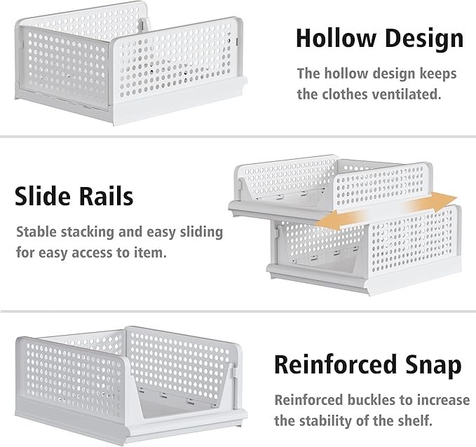 Proarea Stackable Plastic Storage Basket Closet Organizer Bin Foldable Clothes - Image 5