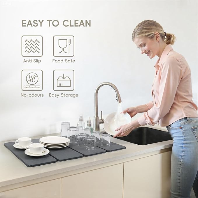 Large Stone Dish Drying Mat for Kitchen Counter, HQAUT 24×16" Collapsible Quick - Image 5
