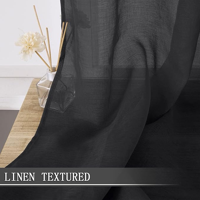 Tollpiz Sheer Curtains Linen Textured Bedroom Curtain Sheers Light Filtering - Image 2