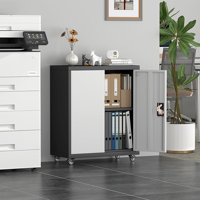 Metal Storage Cabinet with Wheels, Steel Mobile Garage Cabinets with Lockable - Image 8