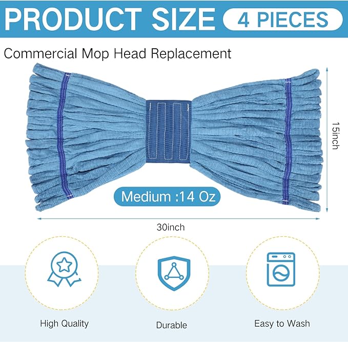 Lallisa 4 Pcs Commercial Mop Head Replacement Tube Microfiber Industrial Looped - Image 2