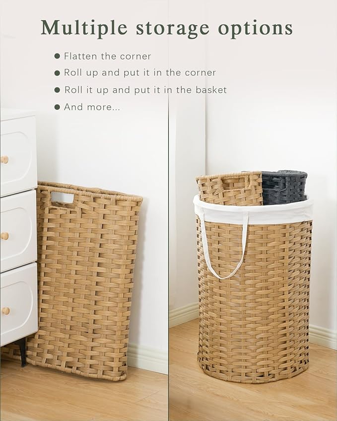34.3 Gal Large Laundry Hamper Laundry Basket Round Handwoven Wicker Laundry - Image 6