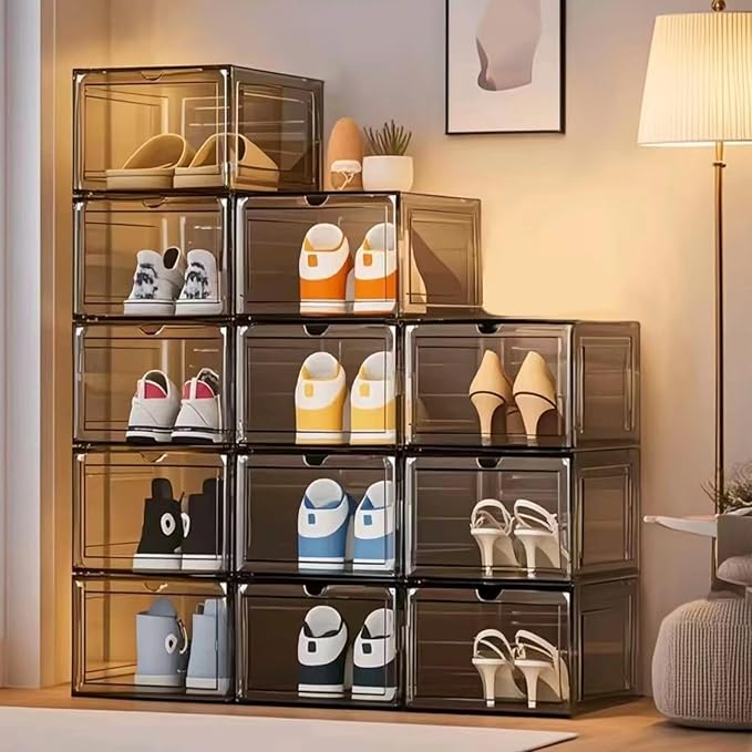 10 Pack Shoe Storage Box Clear Hard Plastic Shoe Organizer Stackable Hats - Image 3