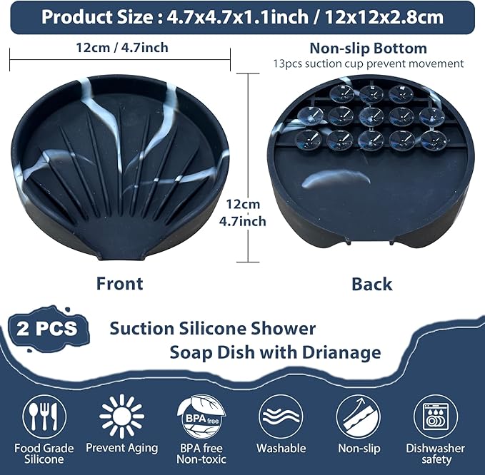 Self Draining Soap Dish, Silicone Suction Cup Soap Holder Tray Savers Container - Image 3