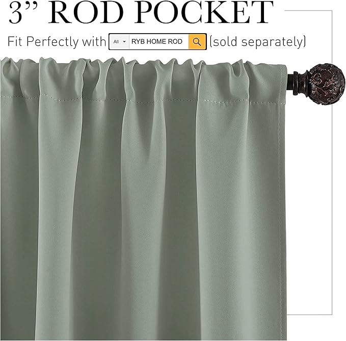 RYB HOME Short Curtains 36 inch 2 Panels Set, Room Darkening Small Window - Image 2