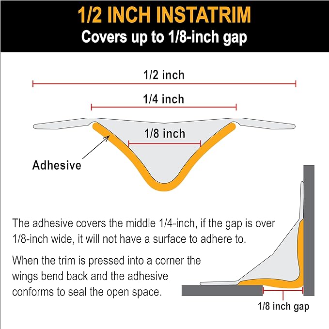 InstaTrim New & Improved Self-Adhesive Caulk Trim, 1/2" x 10', Waterproof - Image 4